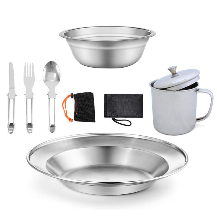 Discover the Ultimate Stainless Steel Camping Tableware Cookware Set